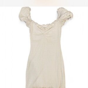 White Short Sleeve Smocked Mini Dress